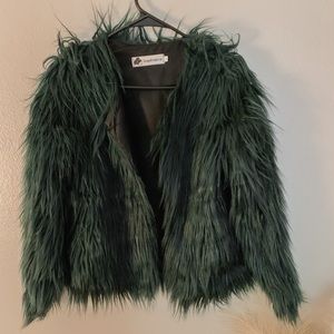 Emerald green faux fur jacket